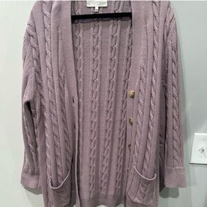 THE GREAT. Mauve Cable Knit Cardigan